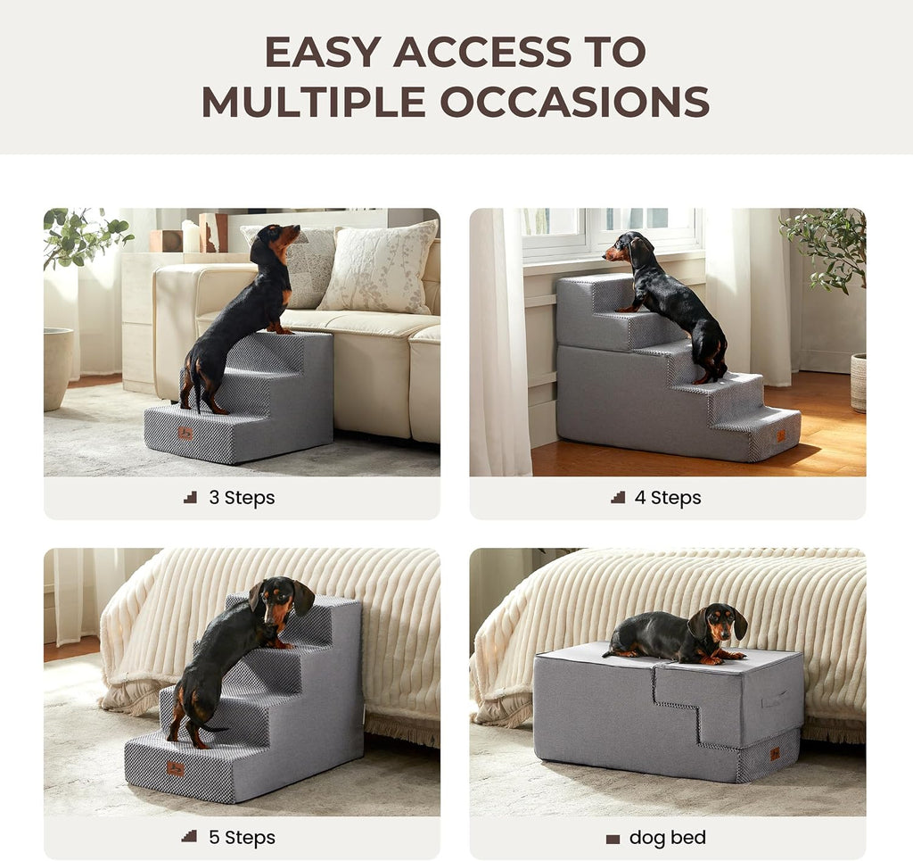 Dog Stairs 3-Step 13.5” H for Bed and Couch Grey