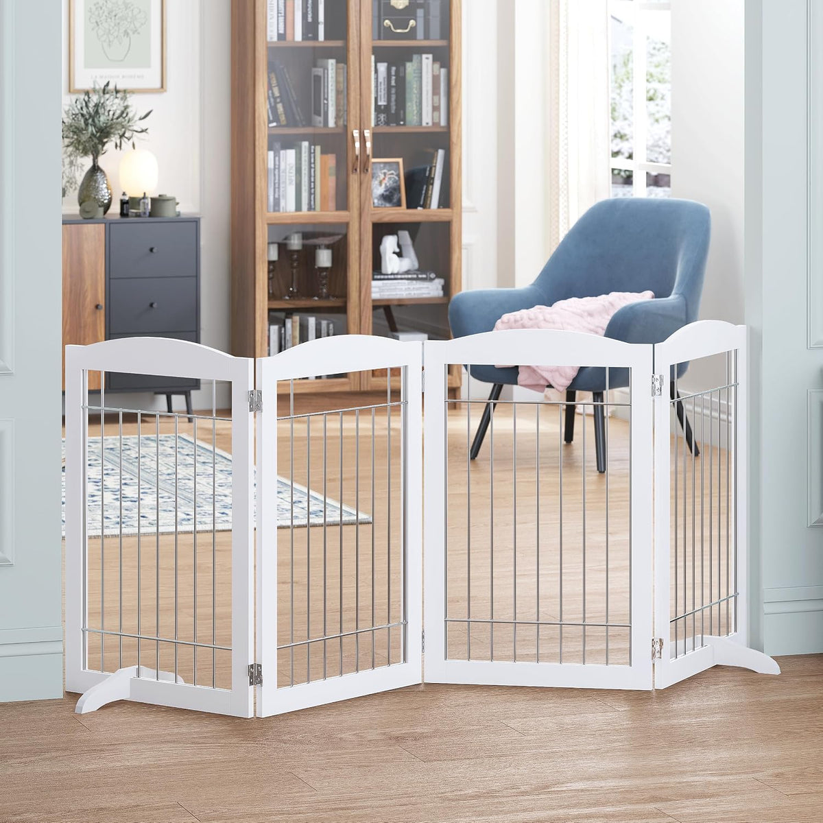 Spirich Free Standing Foldable Metal Pet Gate for Dog, 80" Extra Wide 30" H