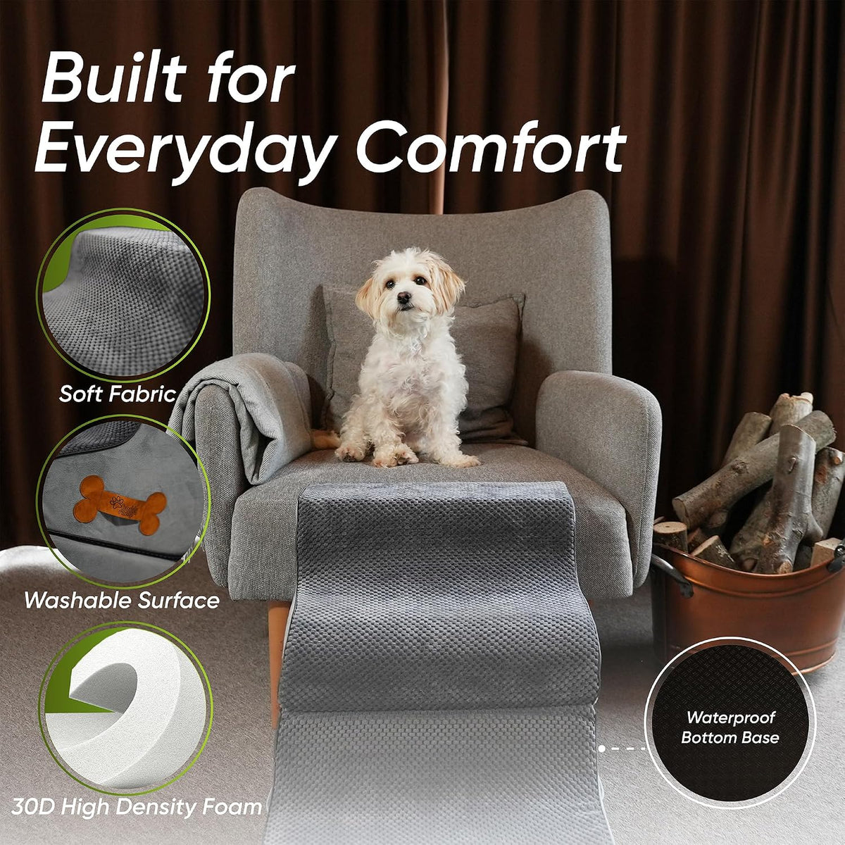 Dog Stairs for Bed & Couch – 2-in-1 Foldable Dog Stairs and Ramp (Gray (as Shown))