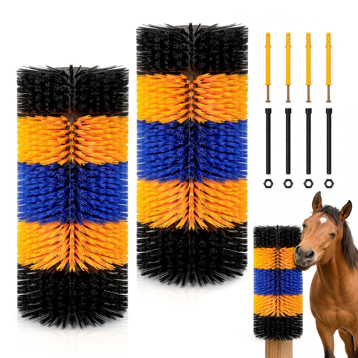2PCS Livestock Scratching Brush for Goat, Heavy-Duty Post Grooming and Massage Scratch Brushes for Cow Donkey Goats Horse Sheep, with 8 Screws for Back Itch Relief & Keep Cleaning, 17" x 7.9"