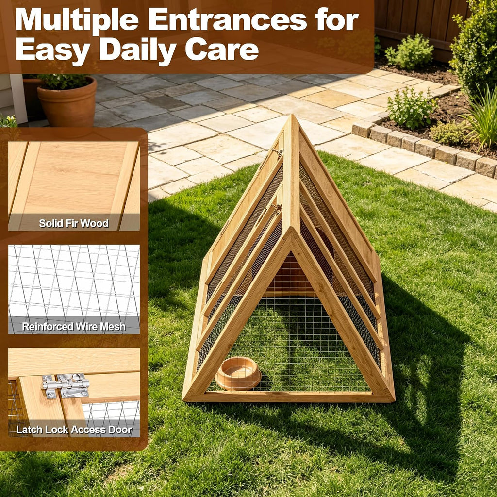 A-Frame Rabbit Hutch with Run, Wooden Bunny Cage Outdoor, 2-Door Weatherproof Small Animal House for Rabbits, Guinea Pigs, Quail & Chickens
