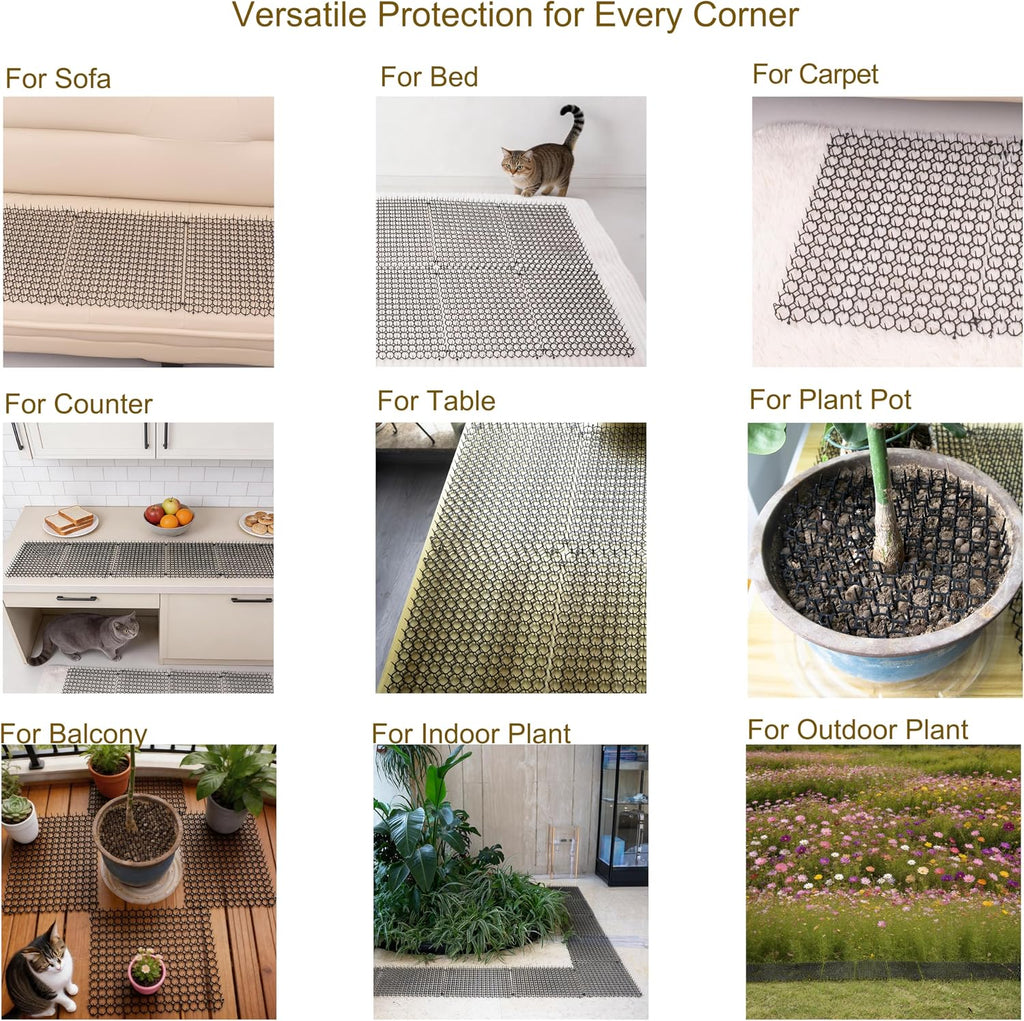 10 Pack Cat Repellent Mat for Indoor & Outdoor, Anti Cat Scratch Mat with Spikes, Cat Deterrent Mat for Garden, Sofa, Bed, Waterproof & Reusable