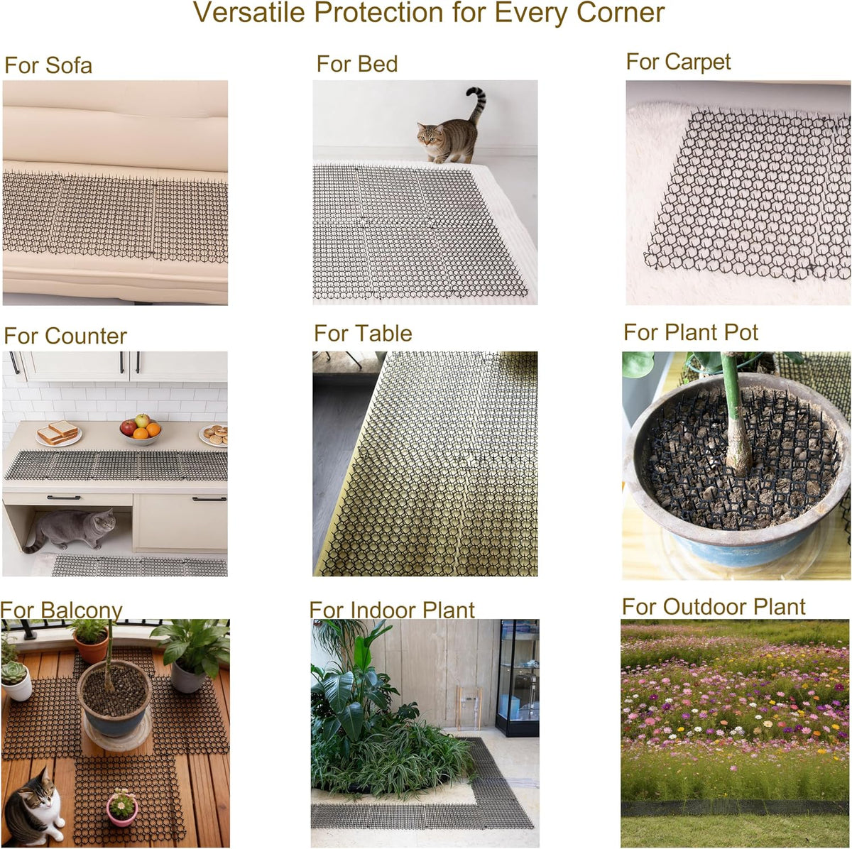 10 Pack Cat Repellent Mat for Indoor & Outdoor, Anti Cat Scratch Mat with Spikes, Cat Deterrent Mat for Garden, Sofa, Bed, Waterproof & Reusable