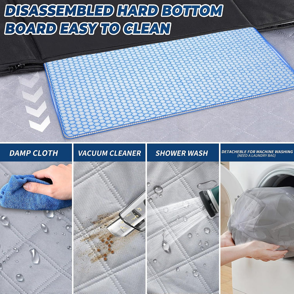 Truck Dog Seat Cover Back Seat with Hard Bottom, 450lb Support Back Seat Extender for Crew Cab Trucks F150 RAM Silverado Tundra, Waterproof Pet Hammock for Dogs, Mesh Window & Storage Pockets
