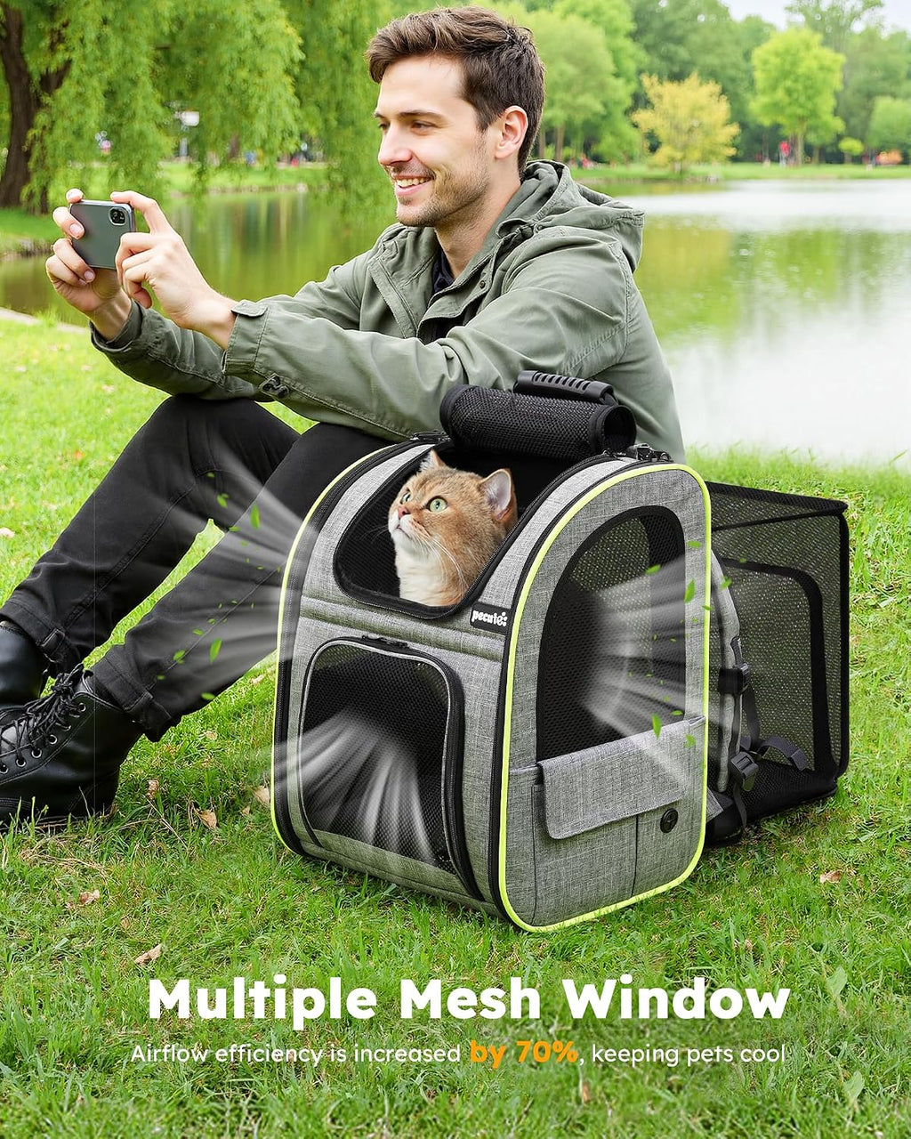 pecute Cat Backpack Expandable, Cat Carrier Backpack with Breathable Window
