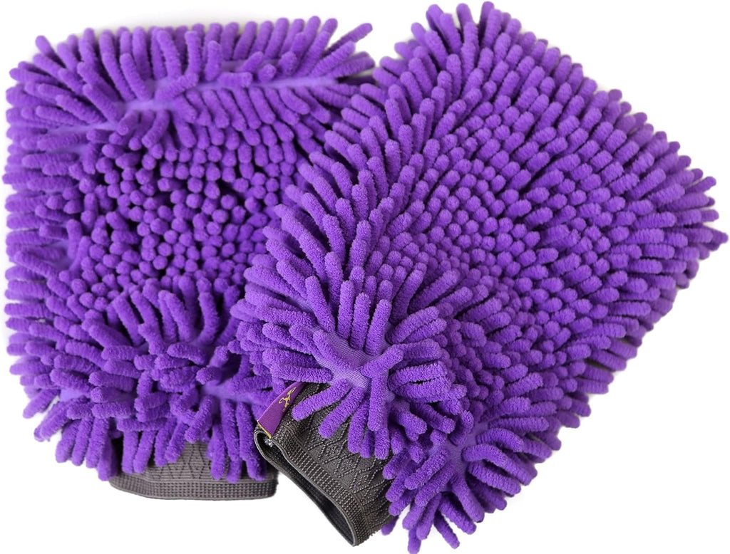Hertzko 2 Pack Pet Towel Glove Ultra Absorbent Chenille Coral Fleece Material