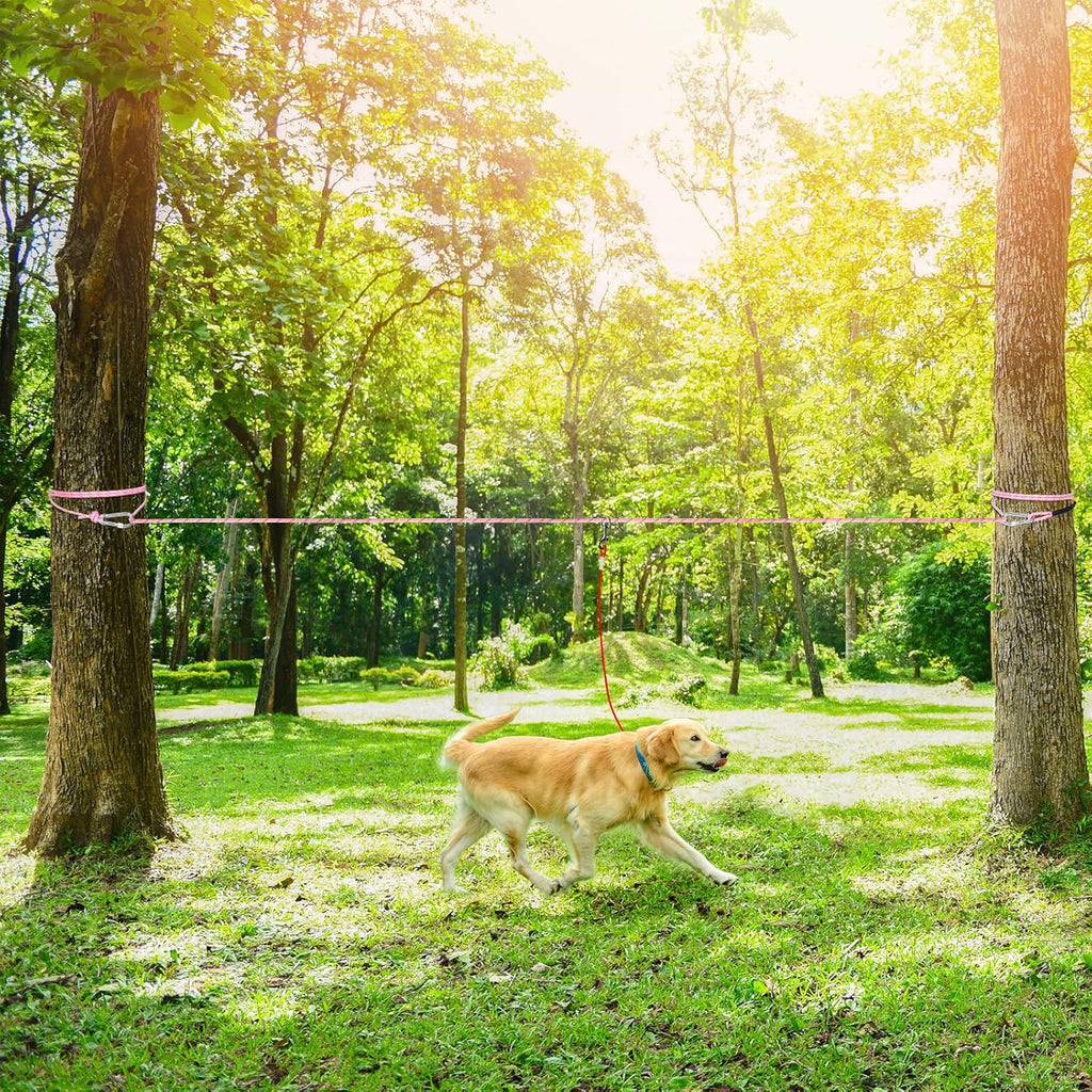 Tresbro Dog Tie Out Cable for Camping, 50ft/75ft/100ft Trolley System for Dogs up to 300lbs, Portable Lightweight Dog Runner Lead for Yard, Reflective Camping Leash for Courtyard, Park, Outside