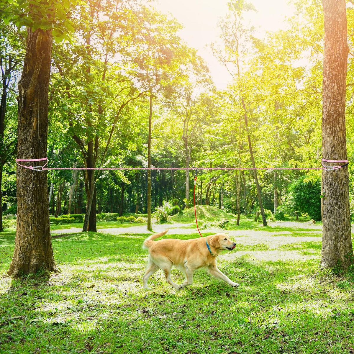 Tresbro Dog Tie Out Cable for Camping, 50ft/75ft/100ft Trolley System for Dogs up to 300lbs, Portable Lightweight Dog Runner Lead for Yard, Reflective Camping Leash for Courtyard, Park, Outside