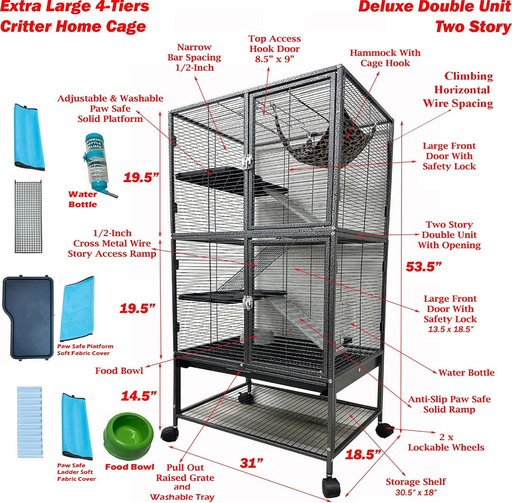 X-Large 31"x18.5"x53.5"H Deluxe Double Unit Small Animal Critter Cage