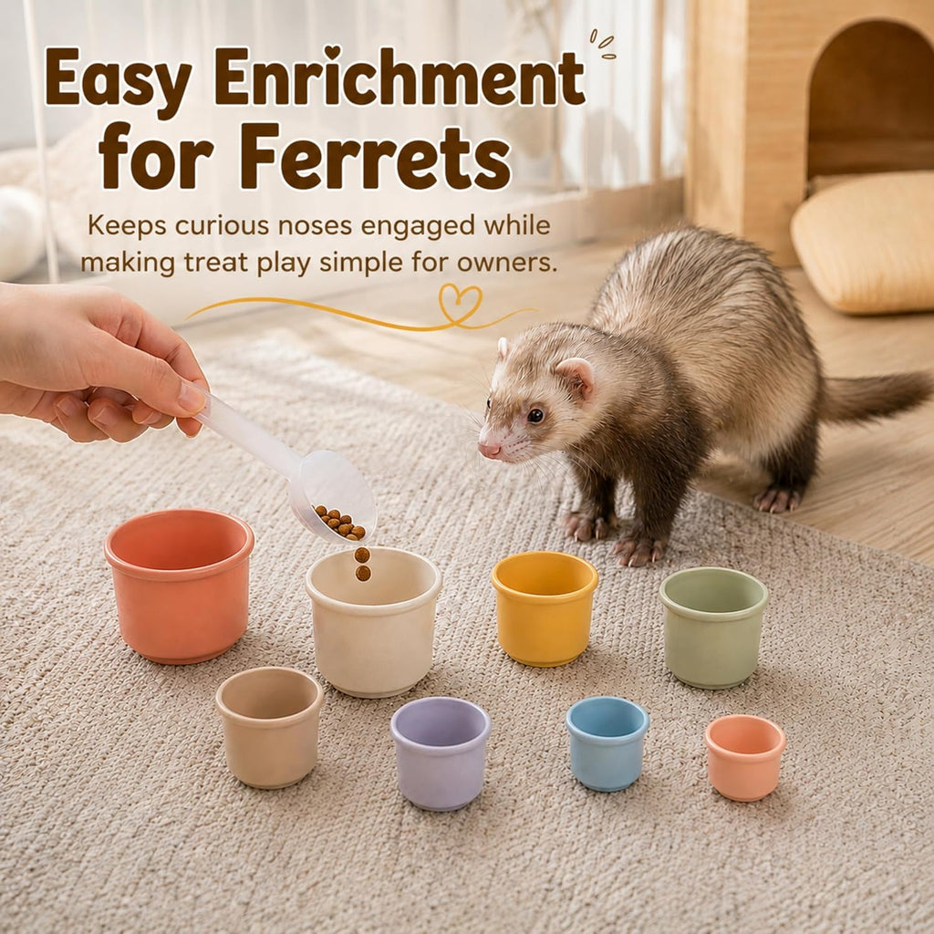 Ferret Enrichment Interactive Foraging Treat Cups, 8pcs Stacking Set