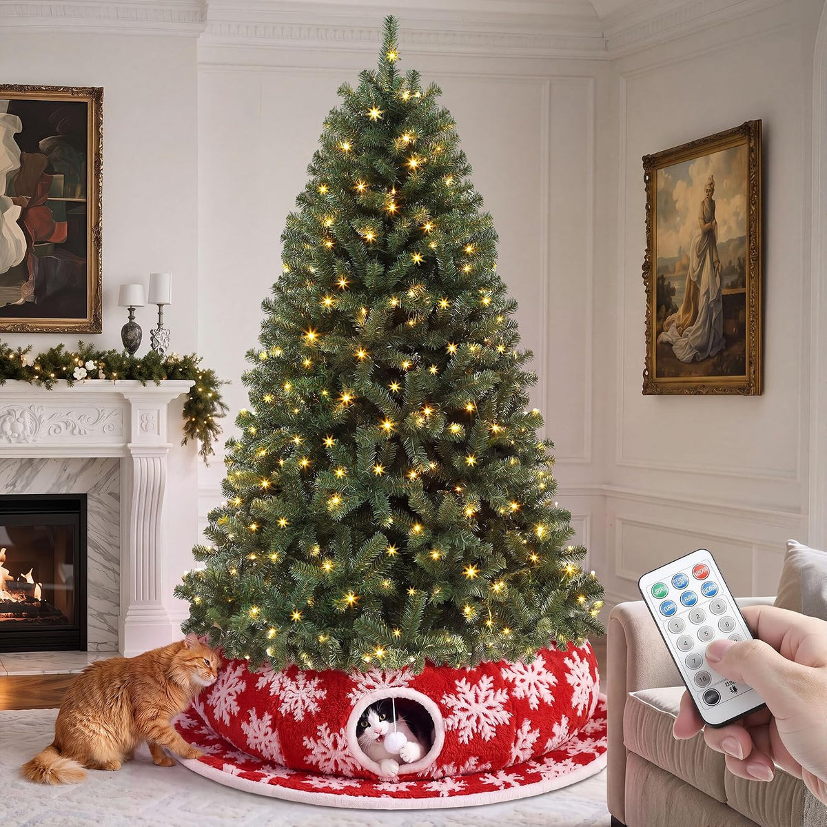 YITAHOME 6FT Green Prelit Christmas Tree w/Cat Tunnel & Skirt