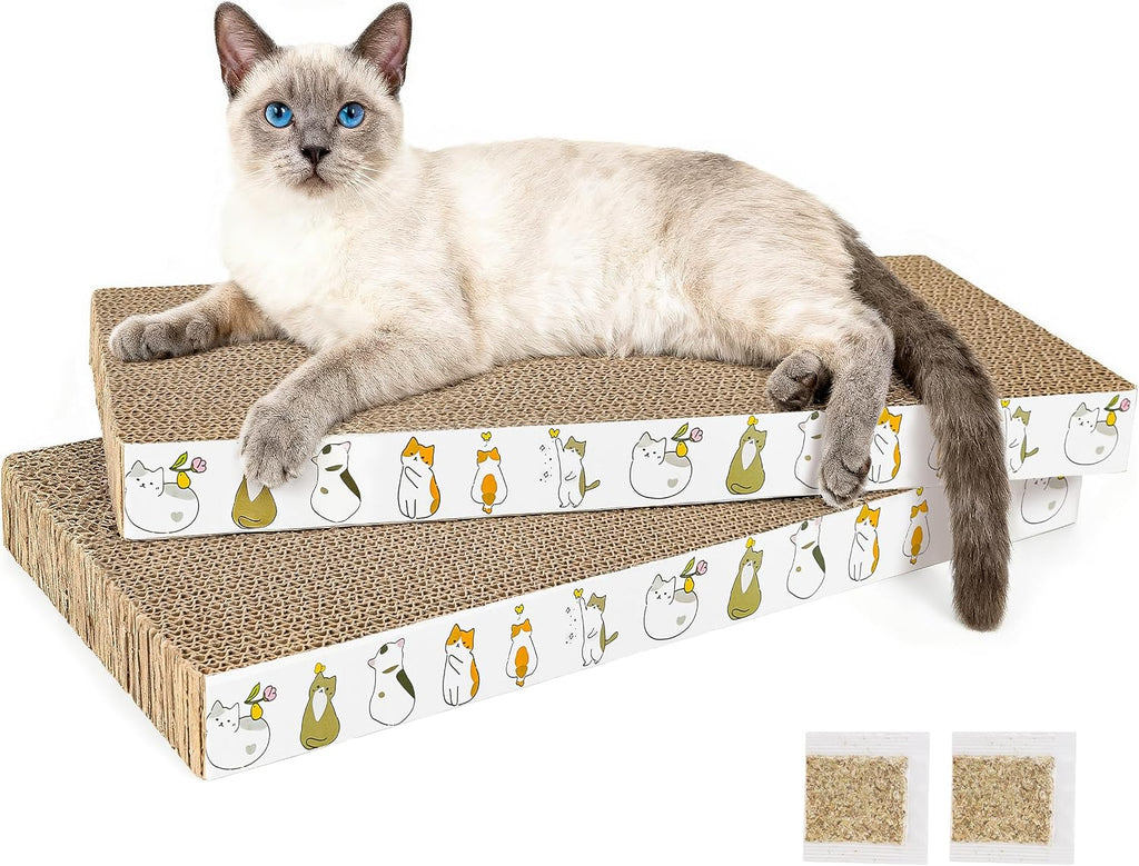 PatiencET Bundle of 4 Pack Cardboard Cat Scratcher Lounge Bed for Indoor Cats and 2 Pack Cardboard Cat Scratcher Pad with Catnips
