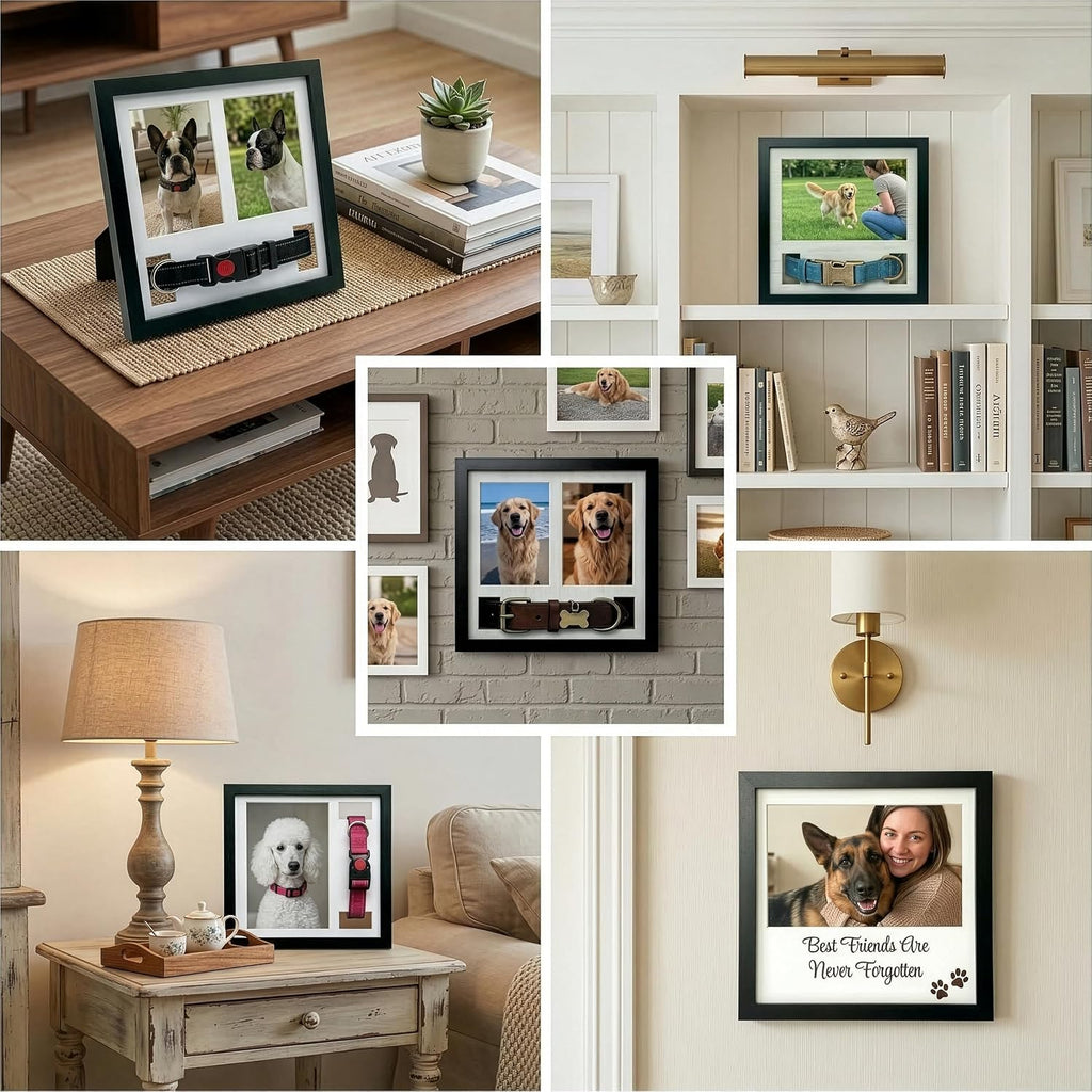 OtterPets Dog Memorial Picture Frame 9x9 with Collar Holder, 5 Displays