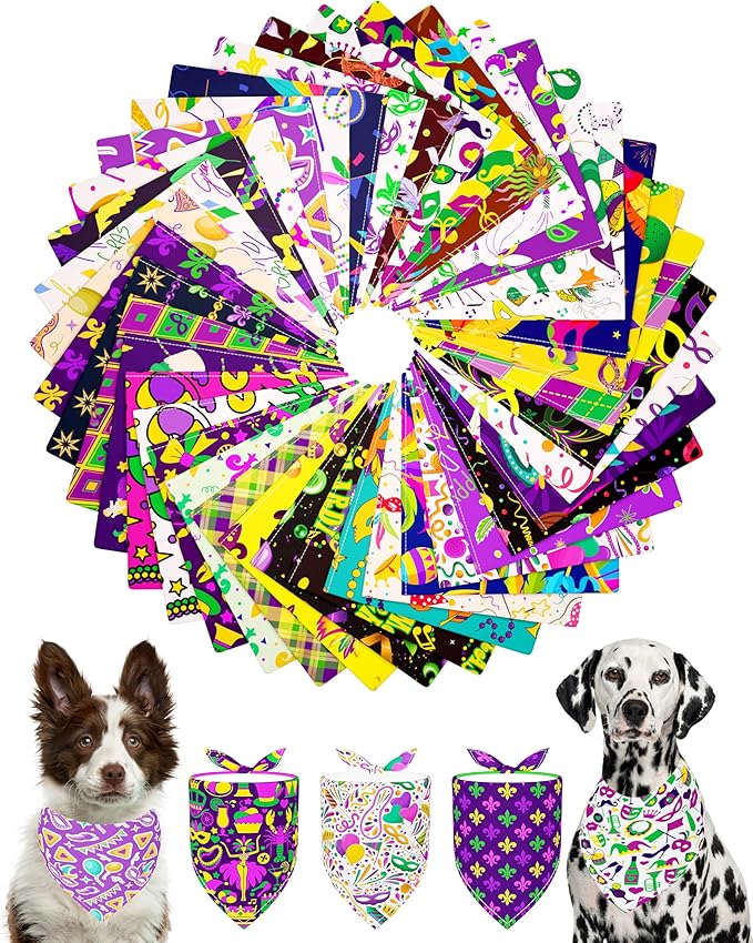 PET SHOW 50 Pack Mardi Gras Dog Bandanas Bulk by PETSHOW
