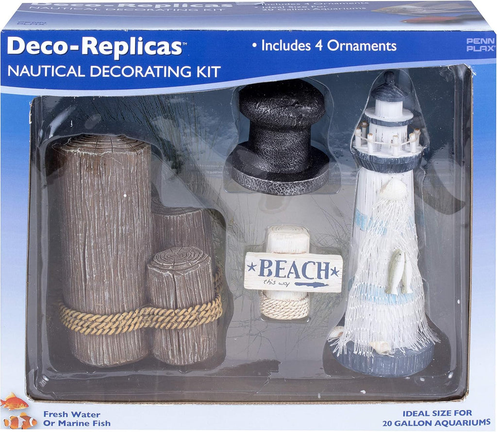 Penn-Plax Deco-Replicas 4-Piece Aquarium Decorating Kit – Nautical & Beach Themed – Safe for Freshwater and Saltwater Fish Tanks