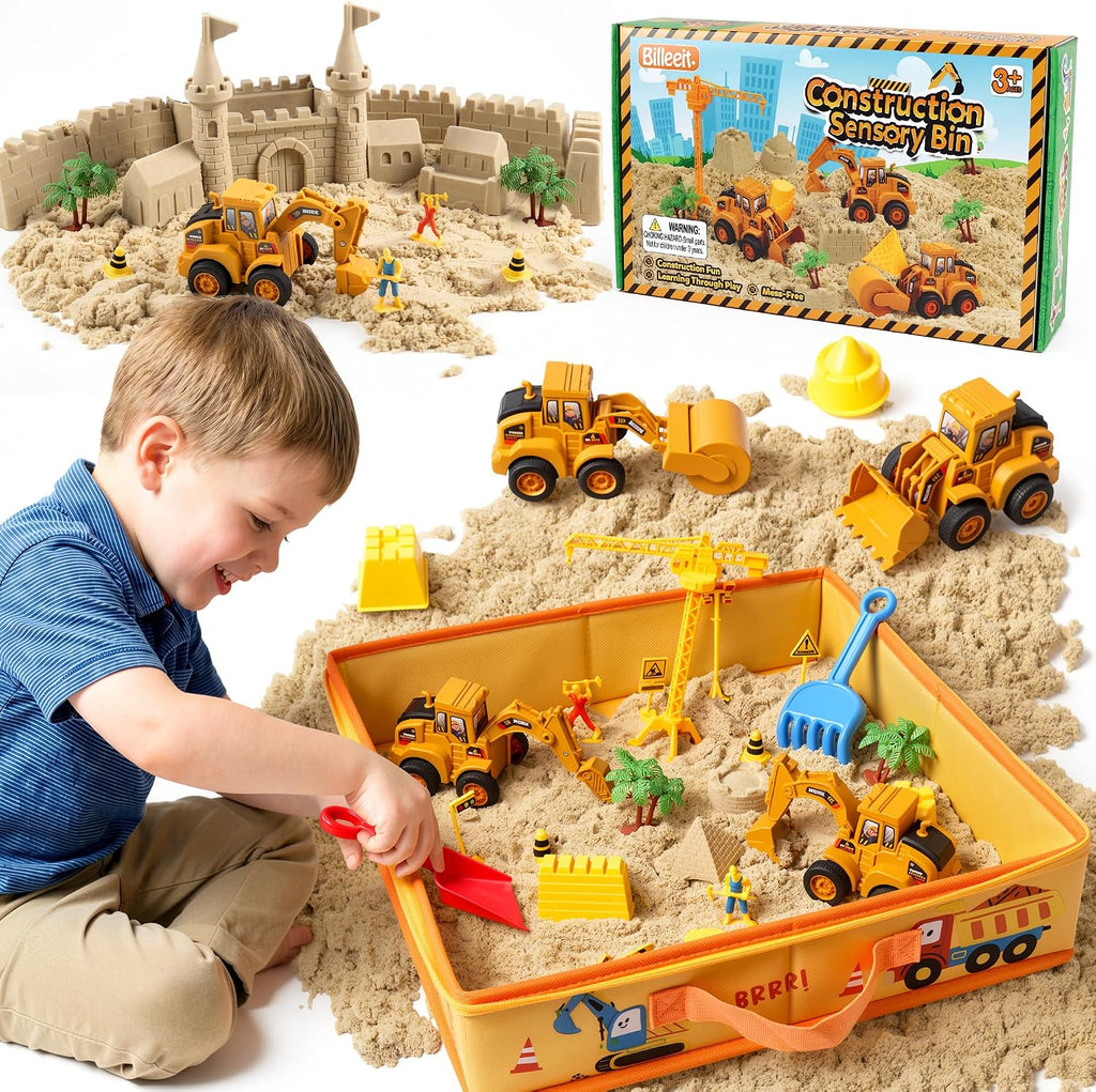 Billeeit Sand Construction Kit w/Sand Box, Sand, Trucks & Tools 30+Pcs