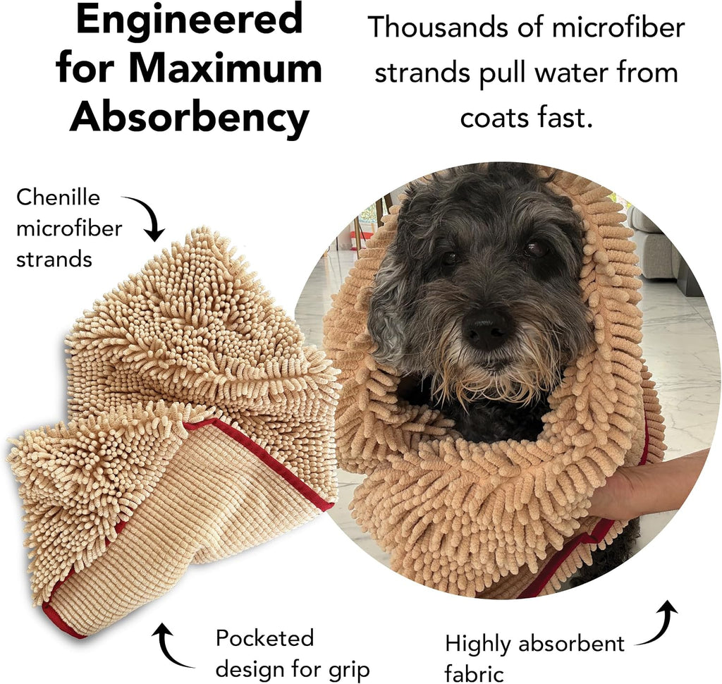 PRIDE AND GROOM The Towel – Thick, Soft, Super Absorbent Microfiber Towel for Dogs & Pets that is Quick Drying, Holds 7 Times its Weight in Water and Has Dual Pockets for Your Hands