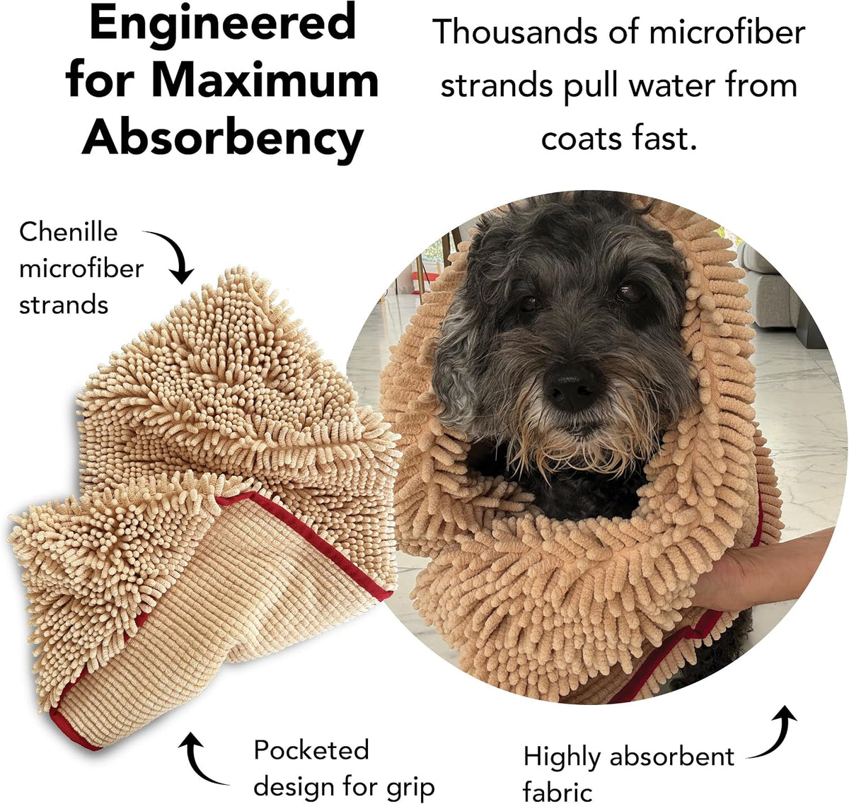 PRIDE AND GROOM The Towel – Thick, Soft, Super Absorbent Microfiber Towel for Dogs & Pets that is Quick Drying, Holds 7 Times its Weight in Water and Has Dual Pockets for Your Hands