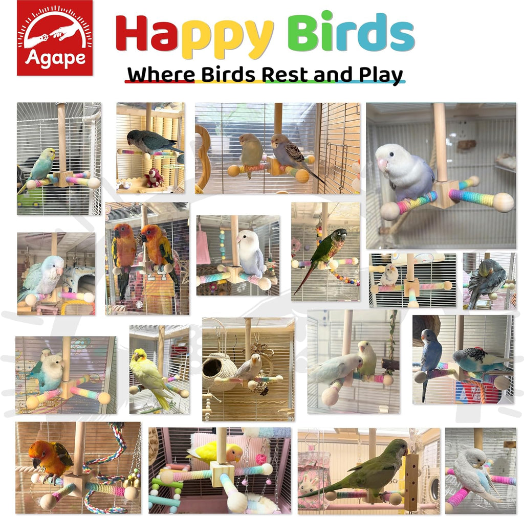 Agape Bird Toy, Rotating Interactive Parrot Toy, Wooden Bird Cage Perch