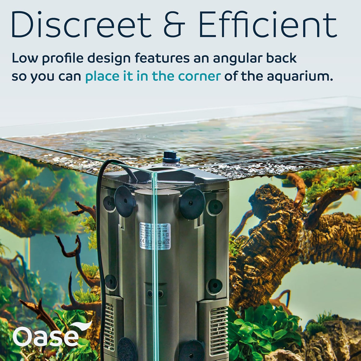 Oase BioPlus 50 Compact Internal Filter for Clean & Clear Aquarium Water – Easy Maintenance, Discreet Corner Mount, for Freshwater Tanks up to 15 Gallons