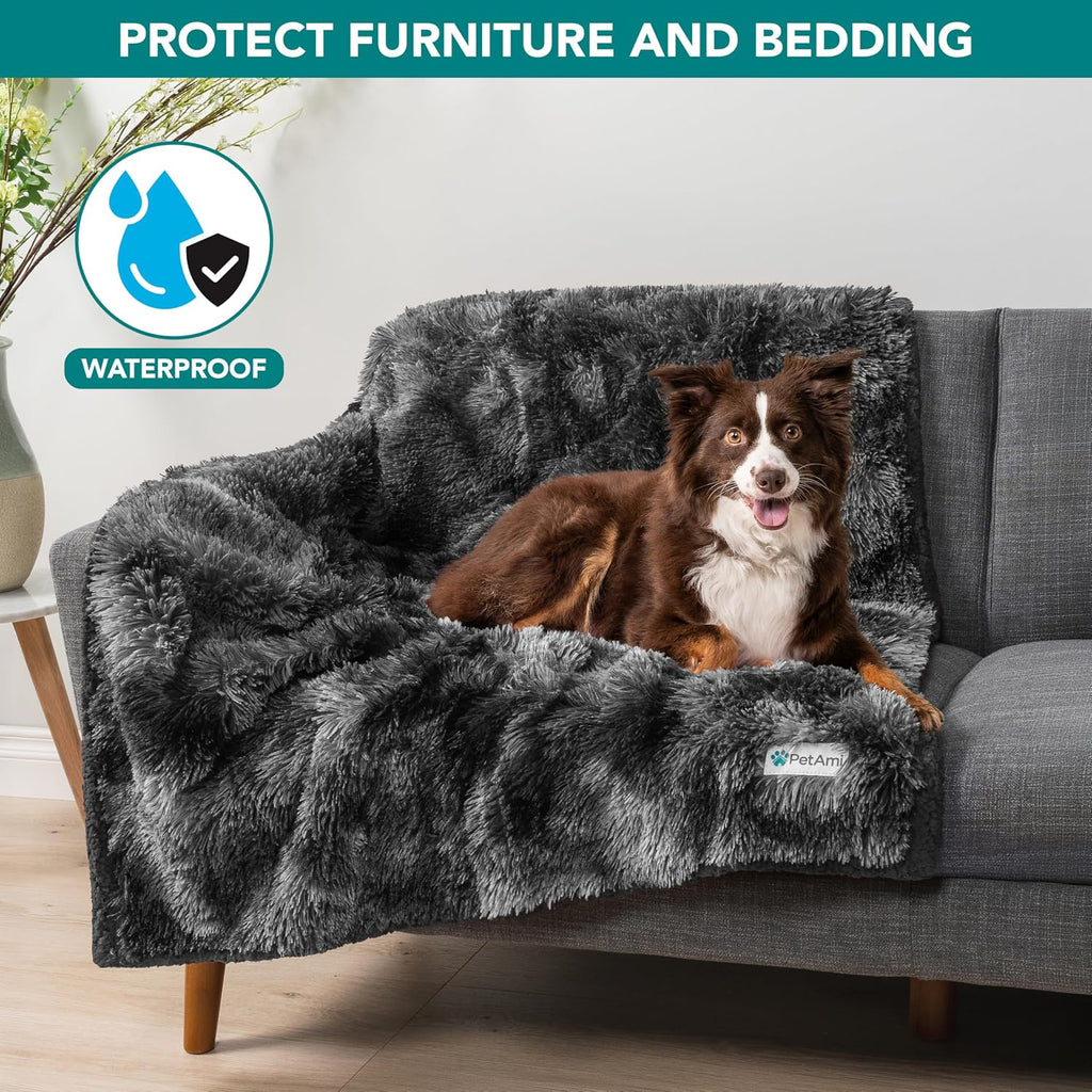 PetAmi Waterproof Dog Blanket for Couch Protector Throw 60x80 Tie-Dye Black