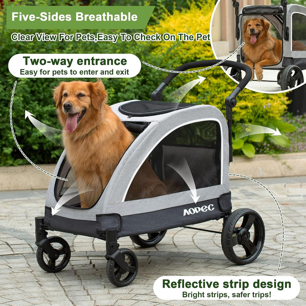 Dog Stroller for Large & Medium Dogs, Dual Entry, 160 lbs Capacity, Gray