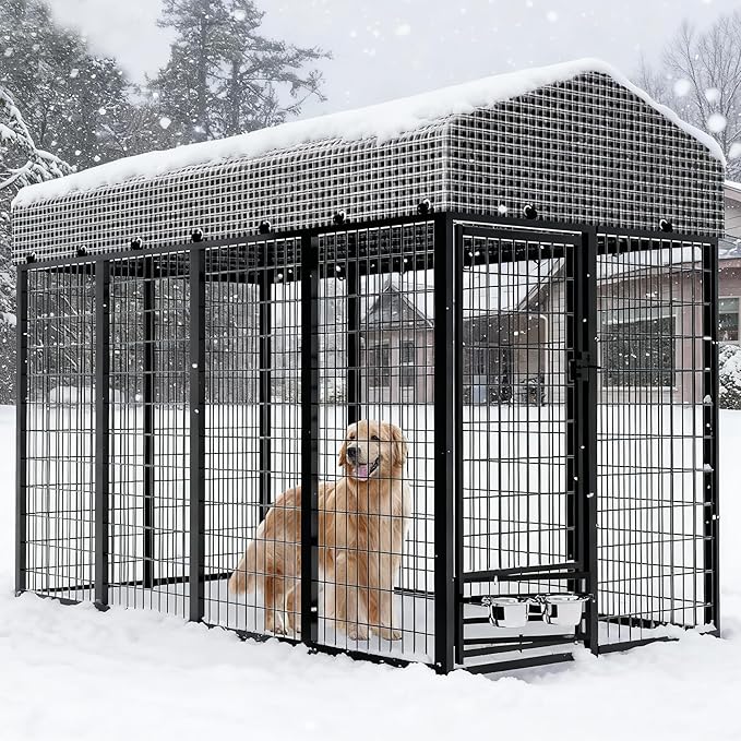 Large Dog Kennel Outside with Roof, Heavy-Duty Indoor Outdoor Dog Run Dog - Image 9