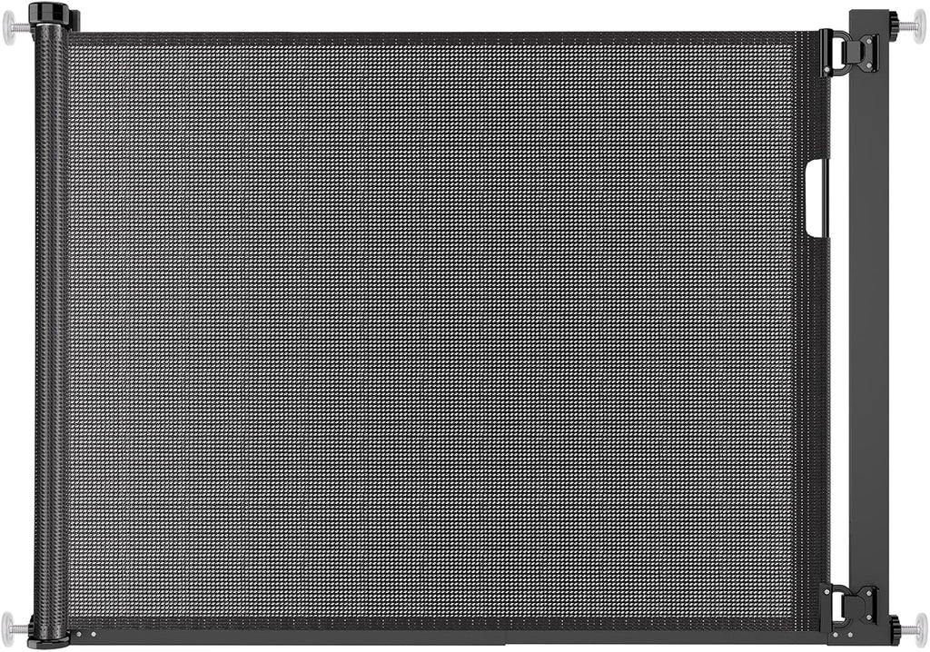 Malier Retractable Dog Gate, 29-42" No Drilling Pressure Mounted Mesh Dog Gate for Indoor, Extra Wide Metal Frame Pet Gate Walk Through Safety Black for Stairs, Doorways (Black, 29 x 42 Inch)