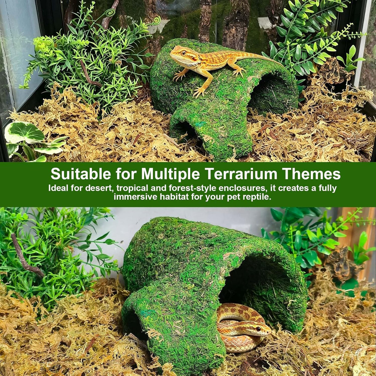kathson Leopard Gecko Hide,Reptile Hideout Climbing Moss Caves Snake Hide