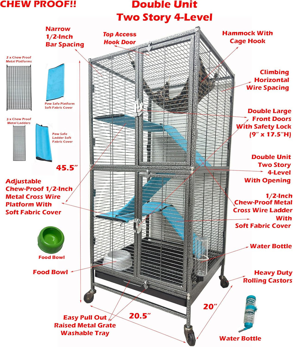 Deluxe Double Unit Two Full Story Small Animal Critter Home Rolling Cage