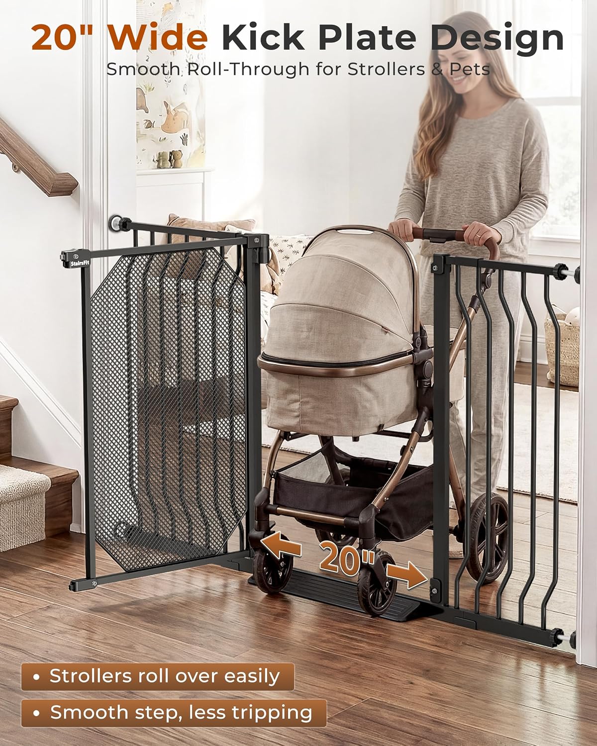 30-62.5" Extra Wide Auto Close Baby Gate for Stairs, Pet Gate Indoor, Black