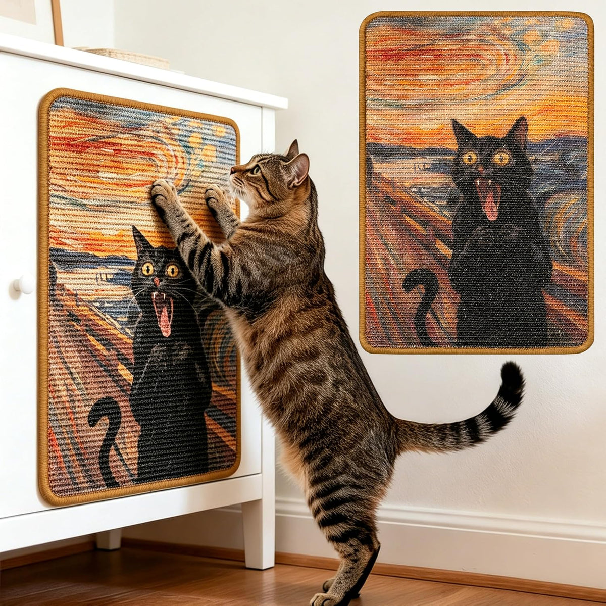 Sisal Cat Scratching Pad - Shedding-Resistant Wall Scratcher Mat for Indoor Cat, Kitten Art Print Sunflower Scratching Mats for Carpet Couch Furniture with Adhesive Hook Loop Tape(24*16in)