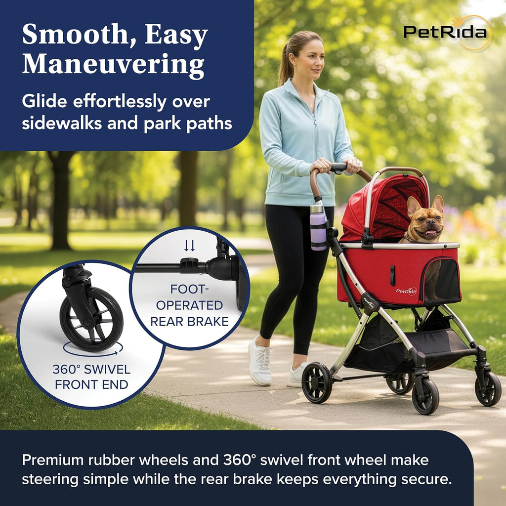 Dog Stroller with Detachable Carrier for Small Dogs & Cats, Red