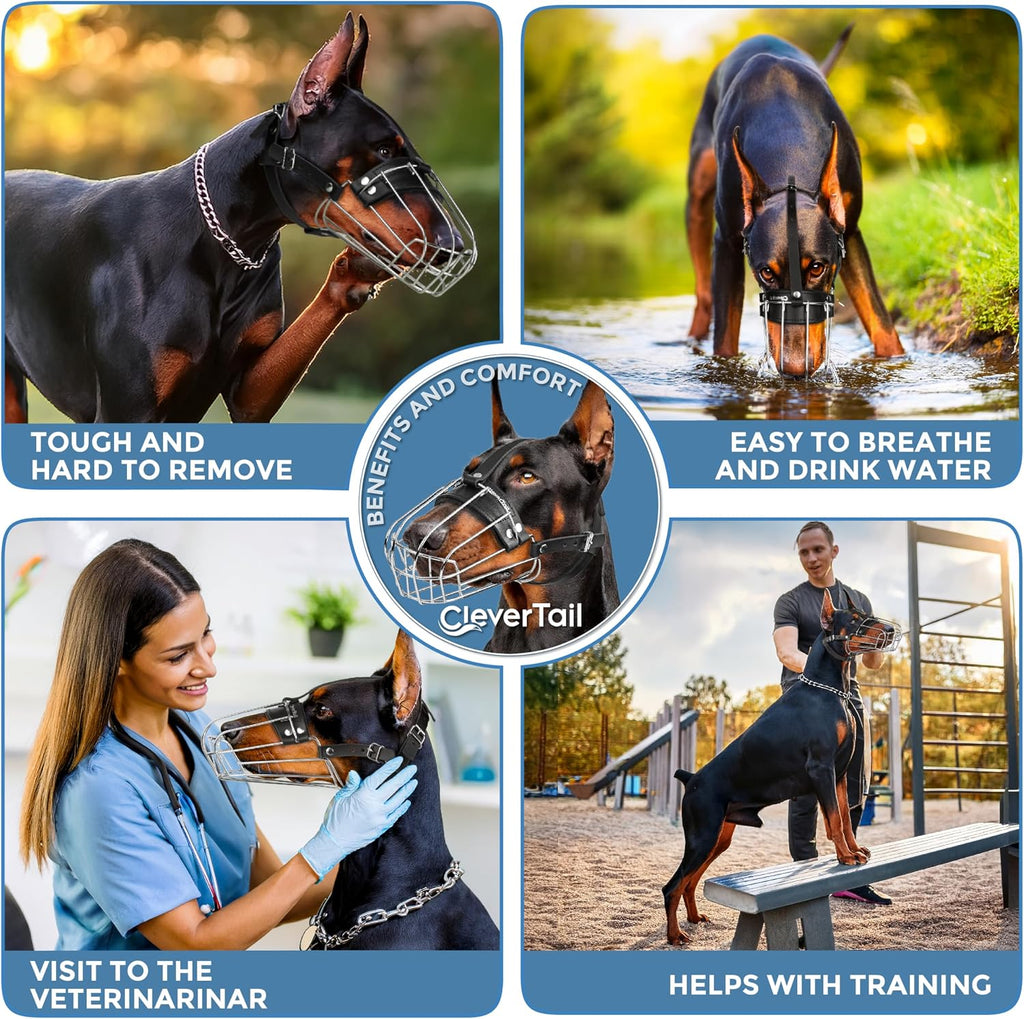 Metal Doberman Muzzle for Large Sized Dog - Cage Muzzles for Barking and Prevent Biting - Steel Wire Basket Muzzle for Medium and Large Dogs Doberman, Collie, Belgian Malinois, Husky etc.