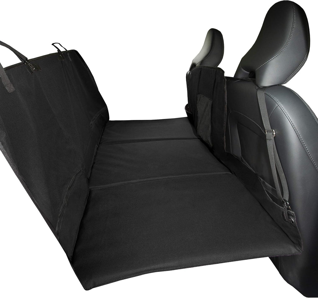 Furhaven Deluxe Multi-Panel Hard Bottom Platform Bridge Backseat Protector w/ Travel Bag - Black, One Size