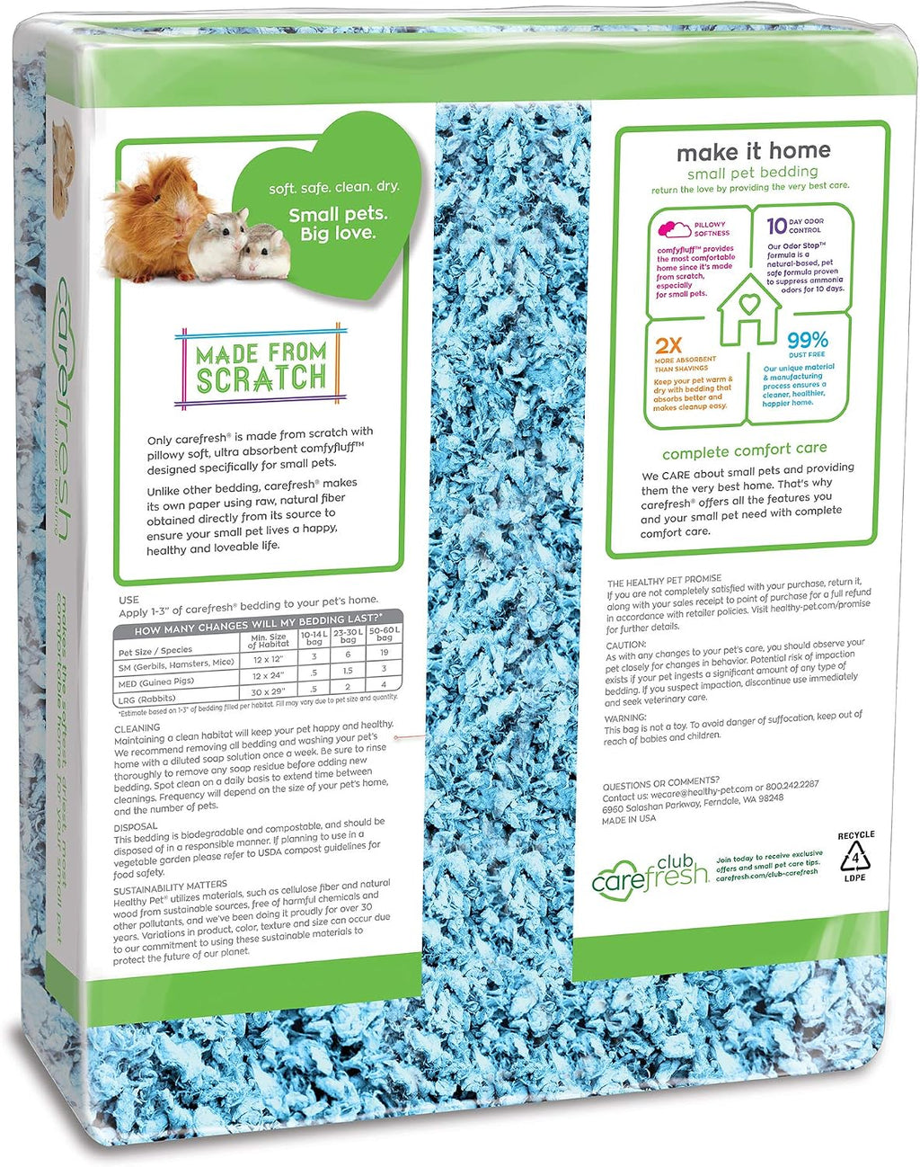 Carefresh Blue Natural Paper Small Pet Bedding, Odor Control, 50L