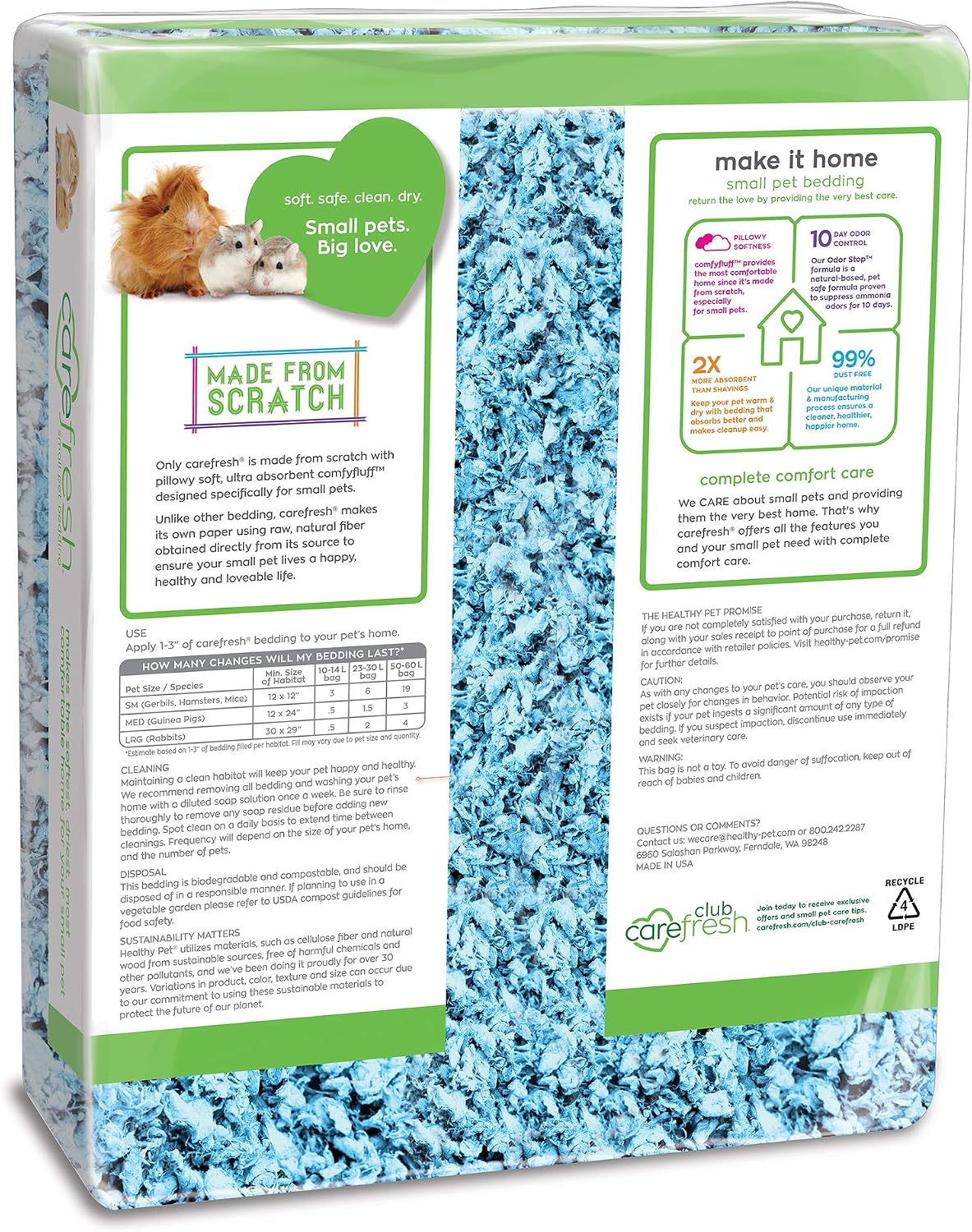 Carefresh Blue Natural Paper Small Pet Bedding, Odor Control, 50L