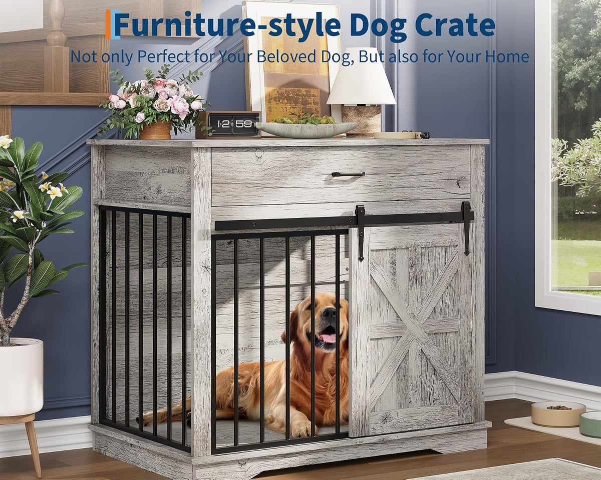 38" Farmhouse Dog Crate Furniture for Small & Medium Dogs