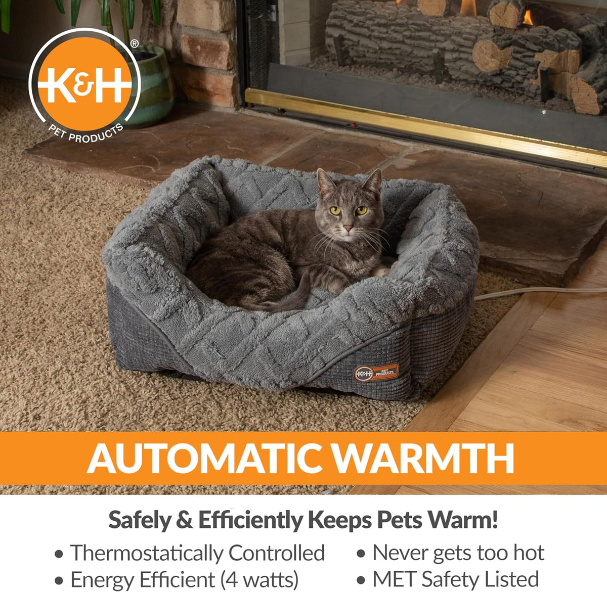 K&H Heated Cat Bed, Thermo-Pet Lounge Sleeper Indoor, Safety Listed, Small