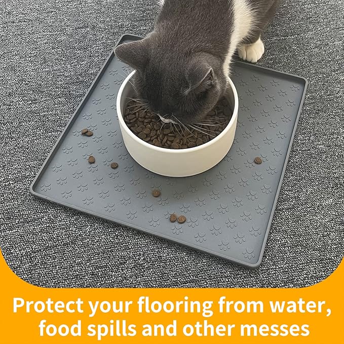 Ptlom Grey Pet Placemat for Dog and Cat, Waterproof Non-Slip Silicone Feeding - Image 5