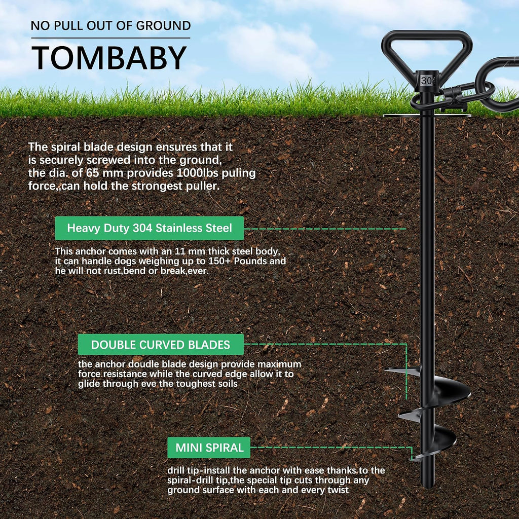 TOMBABY Dog Tie Out Cable and Stake,with 30FT Heavy Duty Cable,360° Swivel Dog Anchor& Anti-Tangle,Dog Runner for Yard,Dog Stake Allows Dogs Up to 210 lbs, Dog Stakes for Outside Beach,Camping, Yard