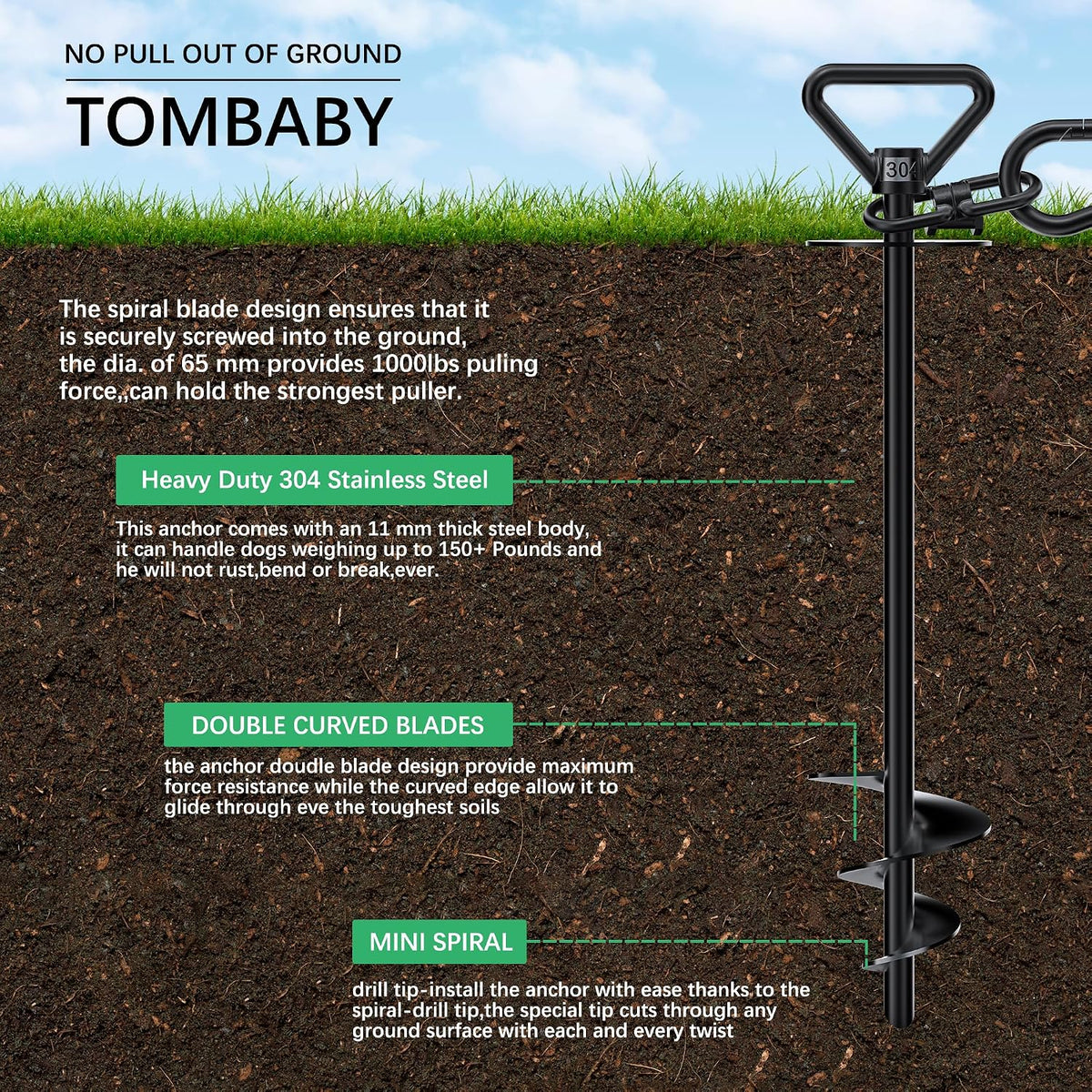 TOMBABY Dog Tie Out Cable and Stake,with 30FT Heavy Duty Cable,360° Swivel Dog Anchor& Anti-Tangle,Dog Runner for Yard,Dog Stake Allows Dogs Up to 210 lbs, Dog Stakes for Outside Beach,Camping, Yard