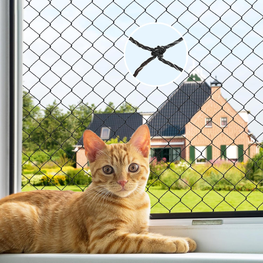 Cat Netting,Balcony Netting for Pets,Steel Wire Reinforced Balcony Screen for Pets, Anti-Fall Cat Net for Balcony and Windows,Stair, Patio（Black,10 * 20ft）