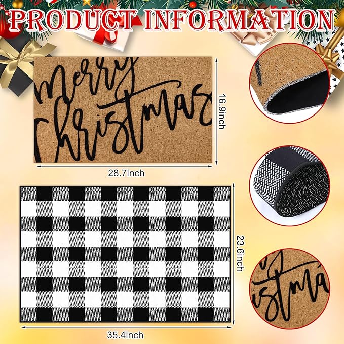 Tinideya 2 Pcs Door Mat Welcome Non Slip Coir Mats Floor Layering Doormats - Image 2