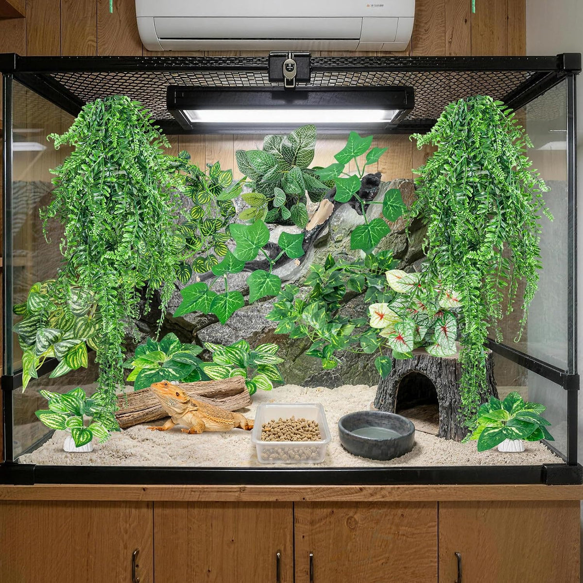 CousDUoBe 12 PCS Reptile Plants Set, Reptile Corner Branch Bearded Dragon Tank Accessories Leopard Gecko Tank Accessories，Terrarium Decorations with Suction Cup