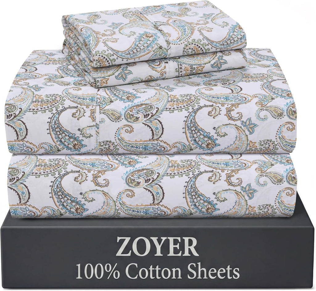 ZOYER 100% Cotton Full Sheets, Percale Bedding Full Size Set, Grey Stripe