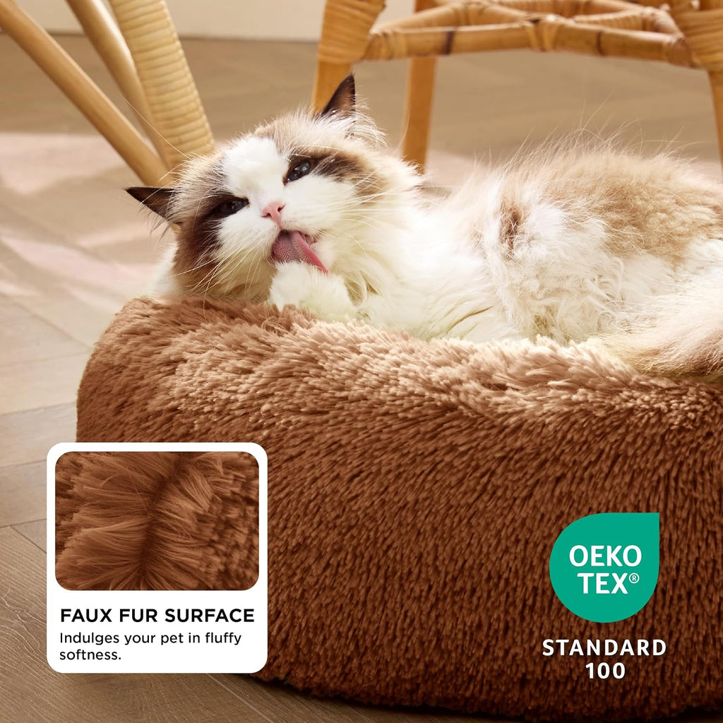 Bedsure Calming Cat Beds Donut Round Washable Kitten Bed,20 inches Copper
