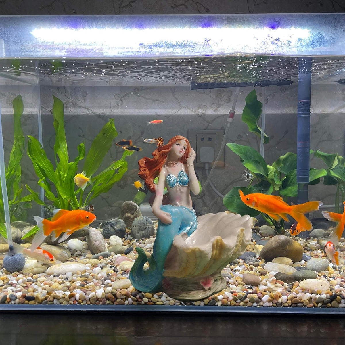 Mermaid Figurines Shell Aquarium Ornament Resin Mediterranean Style Mermaid Princess Craft Statue Jewelry Storage Organizer Gifts for Girls,Fish Tank Supplies Accessories (Blue)…