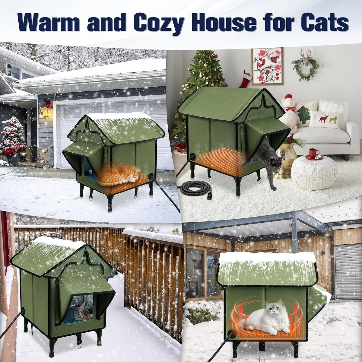 Newget Heated Cat House for Outside, Winter Cat House with Heated Pad