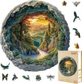 300 Pieces Wooden Puzzles, 3D Cave Forest Puzzle, Unique Animal Shaped Wood Challenging Jigsaw Puzzles Ideal for Adults, Premium Wood Gift Box 13.4x13.3in